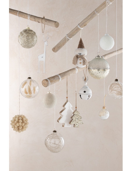 Suspension de Noël Sapin en Bois de manguier Blanc Naturel - 3