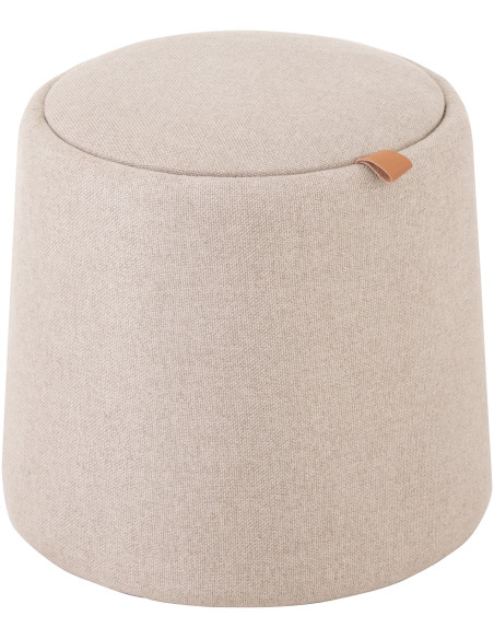 Pouf Rond Tomasi en Tissu Beige Bois Naturel Avec coffre de rangement - 1