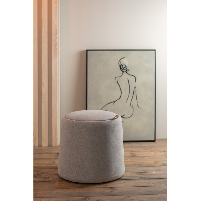 Pouf Rond Tomasi en Tissu Beige Bois Naturel Avec coffre de rangement - 2