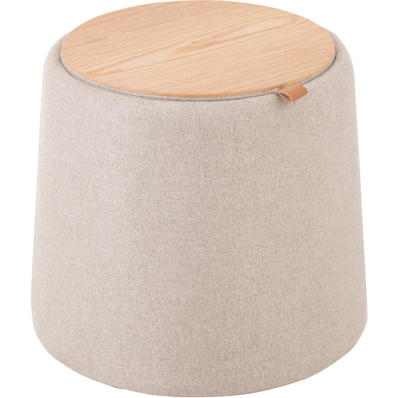 Pouf Rond Tomasi en Tissu Beige Bois Naturel Avec coffre de rangement - 3