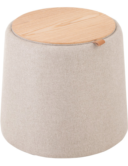 Pouf Rond Tomasi en Tissu Beige Bois Naturel Avec coffre de rangement - 3