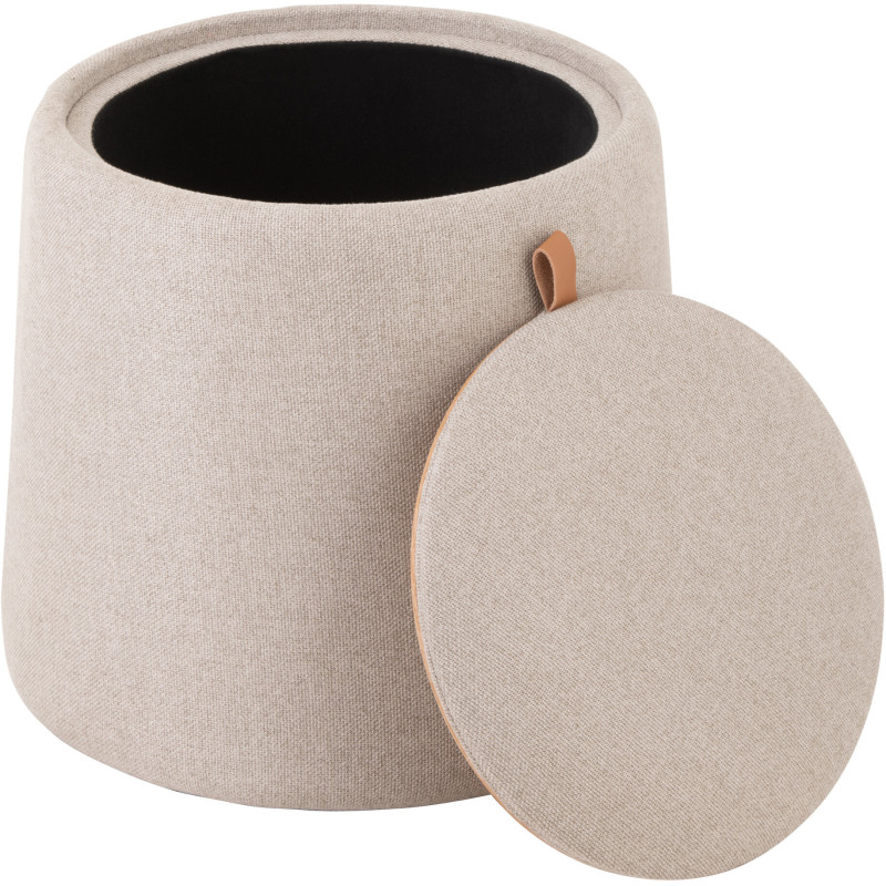 Pouf Rond Tomasi en Tissu Beige Bois Naturel Avec coffre de rangement - 4