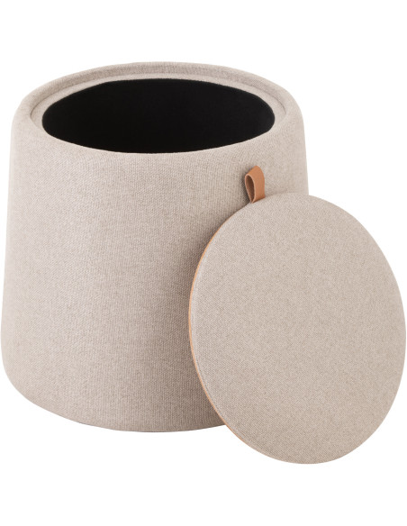 Pouf Rond Tomasi en Tissu Beige Bois Naturel Avec coffre de rangement - 4