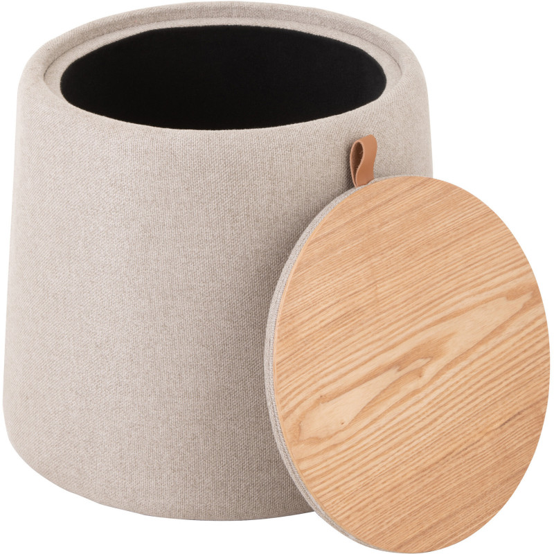 Pouf Rond Tomasi en Tissu Beige Bois Naturel Avec coffre de rangement - 5