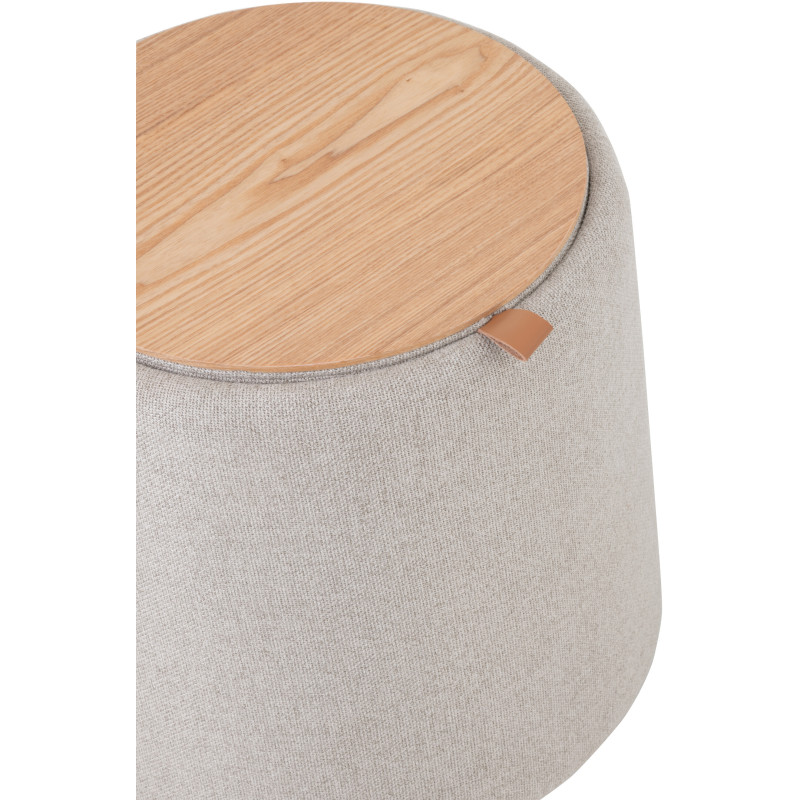 Pouf Rond Tomasi en Tissu Beige Bois Naturel Avec coffre de rangement - 7