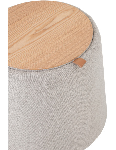Pouf Rond Tomasi en Tissu Beige Bois Naturel Avec coffre de rangement - 7