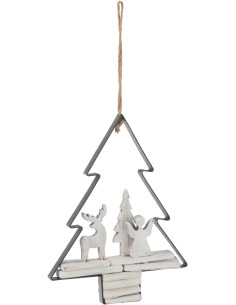 Suspension de Noël XL Sapin avec personnages 30 cm en Métal Blanc Bois de sapin Blanc - 1