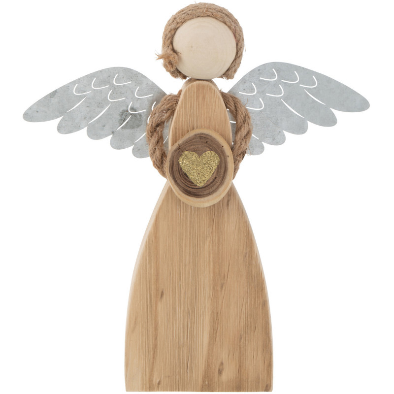 Décoration de Noël Ange avec coeur en Bois Naturel Métal - 1