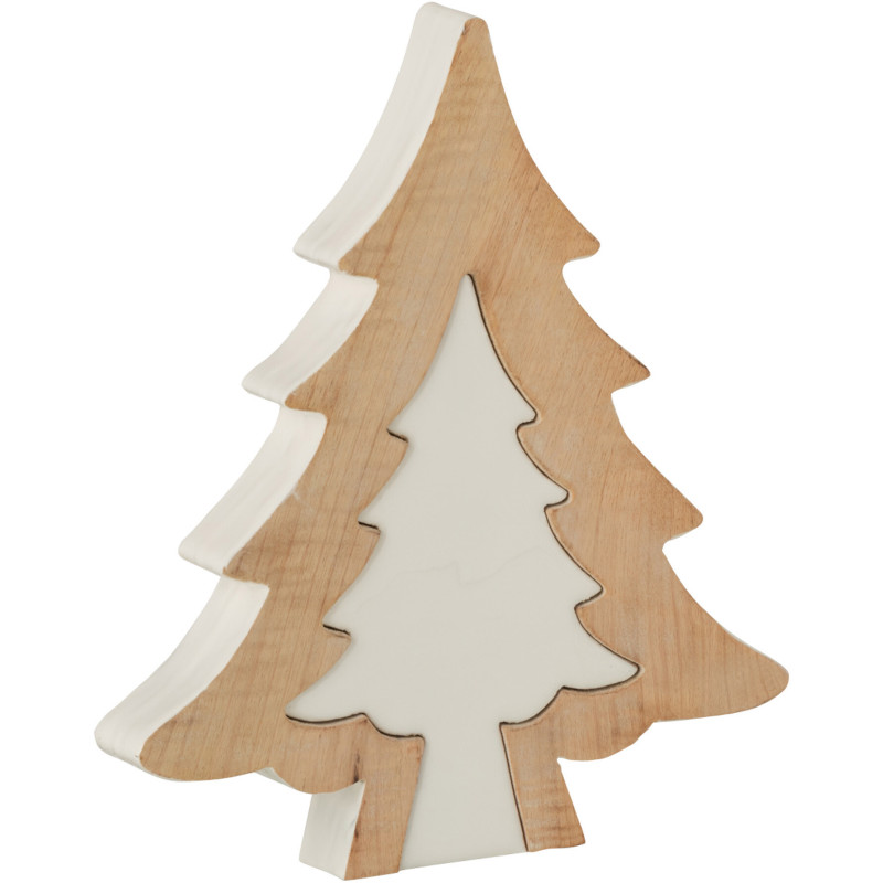 Décoration de Noël Sapin Puzzle 30 cm en Bois de manguier Blanc Naturel - 1