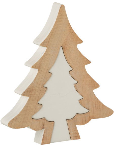 Décoration de Noël Sapin Puzzle 30 cm en Bois de manguier Blanc Naturel - 1
