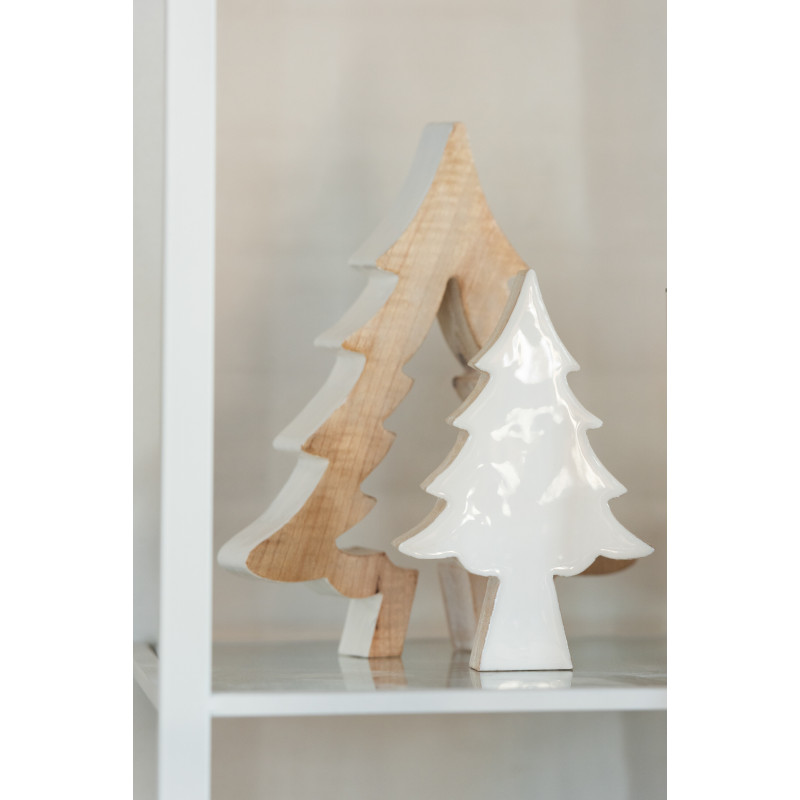 Décoration de Noël Sapin Puzzle 30 cm en Bois de manguier Blanc Naturel - 2