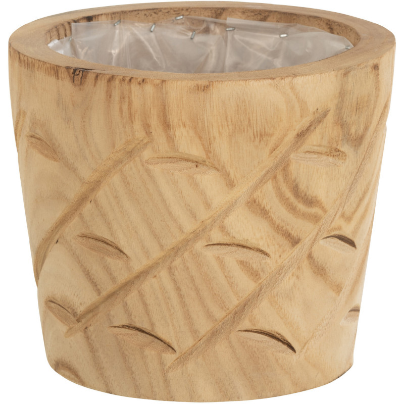 Cache-pot en Bois de paulownia Naturel Jaban Diamètre 20 cm Motif encoches - 1