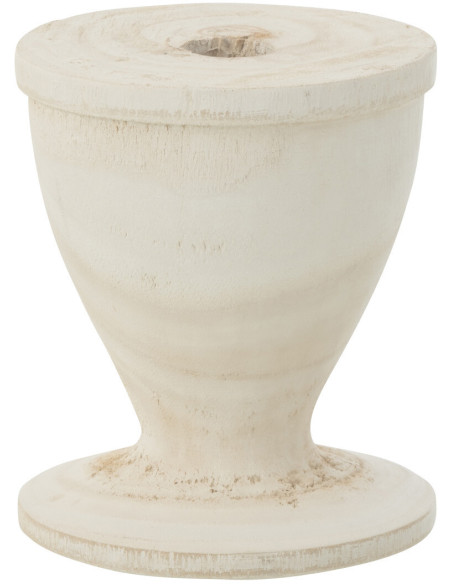 Bougeoir sur pied Tariro Hauteur 15 cm en Bois de paulownia Blanc - 1