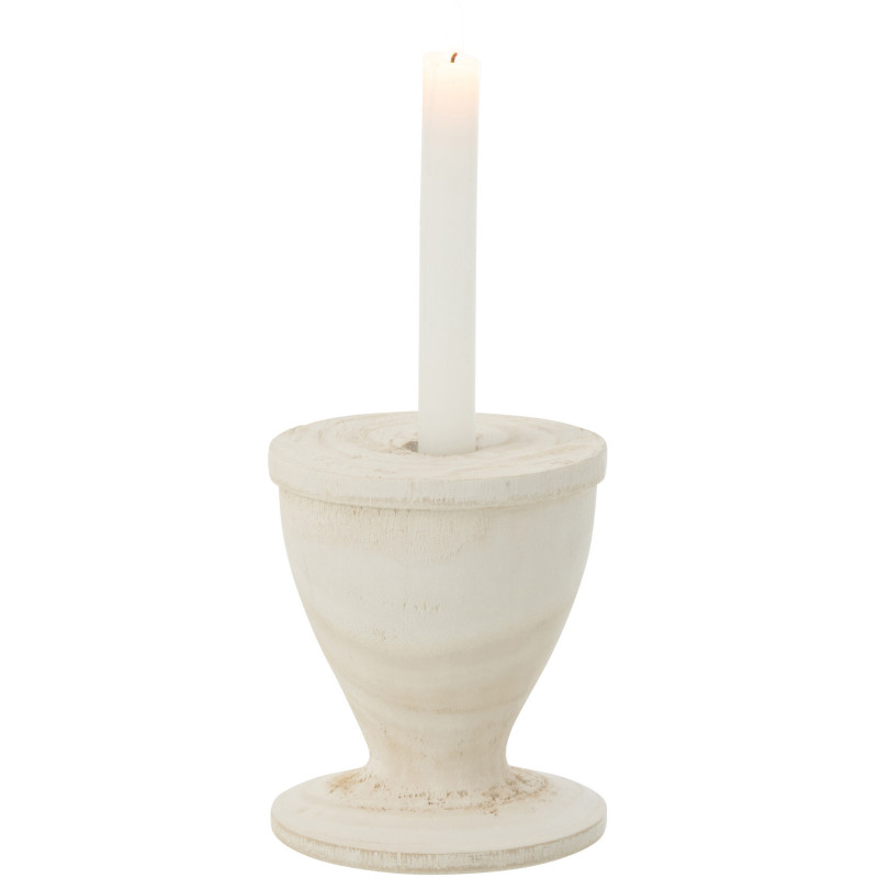 Bougeoir sur pied Tariro Hauteur 15 cm en Bois de paulownia Blanc - 2