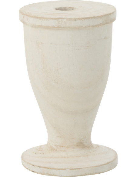 Bougeoir sur pied Tariro Hauteur 20 cm en Bois de paulownia Blanc - 1