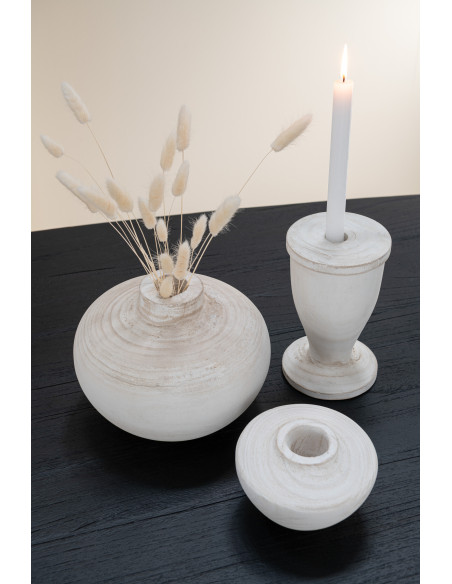 Bougeoir sur pied Tariro Hauteur 20 cm en Bois de paulownia Blanc - 2