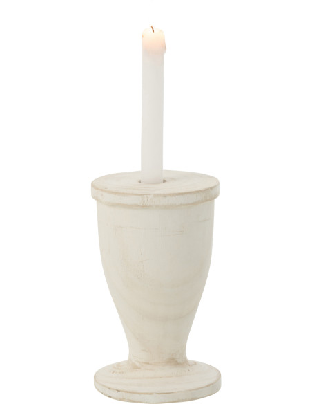 Bougeoir sur pied Tariro Hauteur 20 cm en Bois de paulownia Blanc - 3