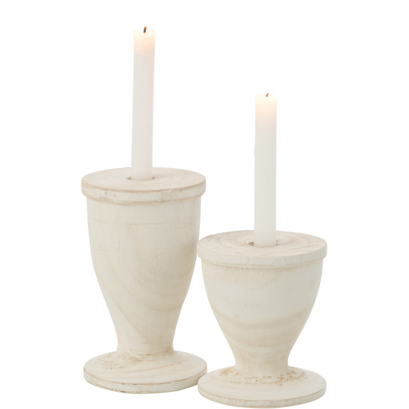 Bougeoir sur pied Tariro Hauteur 20 cm en Bois de paulownia Blanc - 4