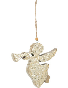 Suspension de Noël Ange avec trompette en Bois de manguier Doré Avec paillettes - 1