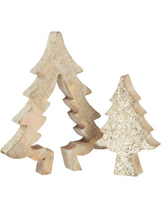 Décoration de Noël Sapin Puzzle en Bois de manguier Naturel Doré Avec paillettes J-Line - 2