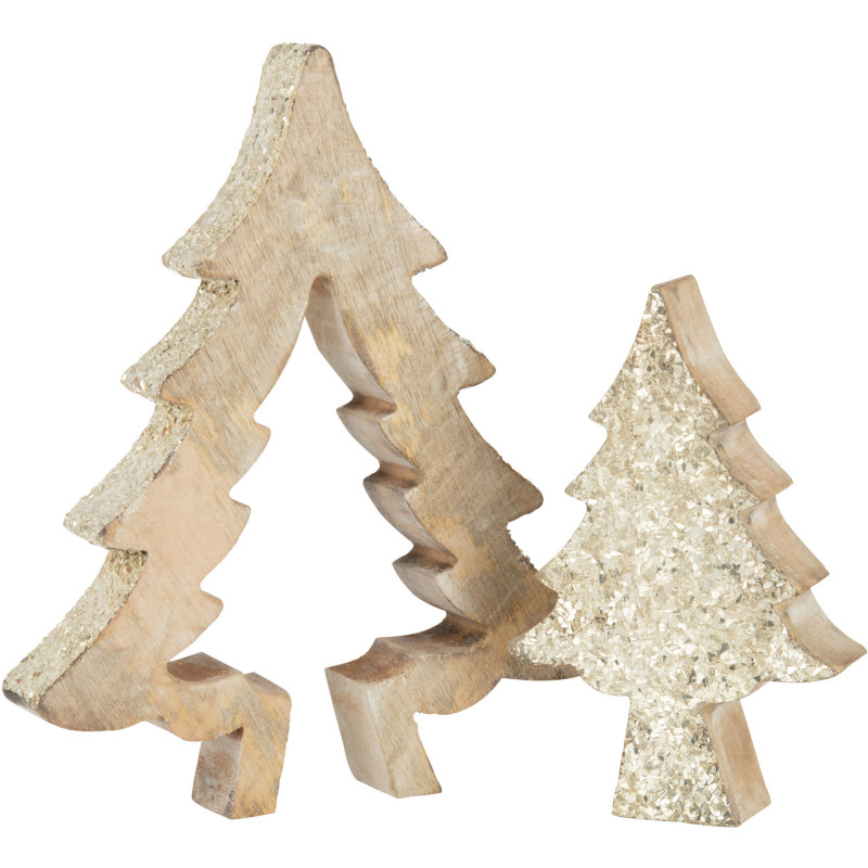 Décoration de Noël Sapin Puzzle en Bois de manguier Naturel Doré Avec paillettes - 2