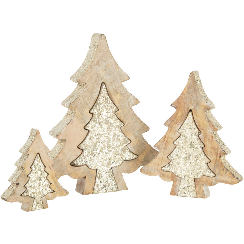 Décoration de Noël Sapin Puzzle en Bois de manguier Naturel Doré Avec paillettes - 3