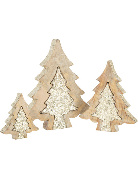 Décoration de Noël Sapin Puzzle en Bois de manguier Naturel Doré Avec paillettes - 3