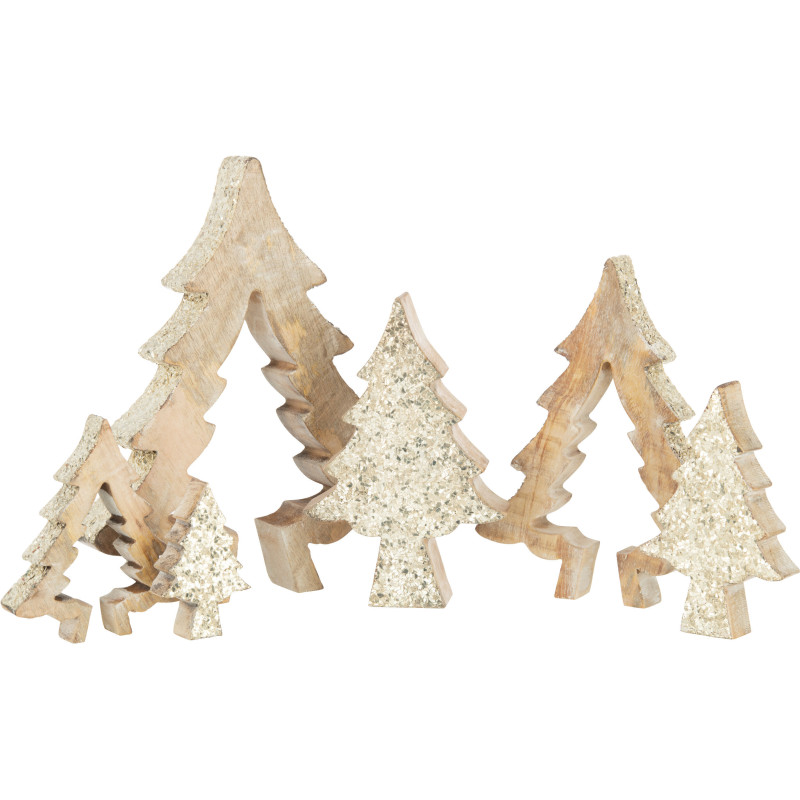 Décoration de Noël Sapin Puzzle en Bois de manguier Naturel Doré Avec paillettes - 4