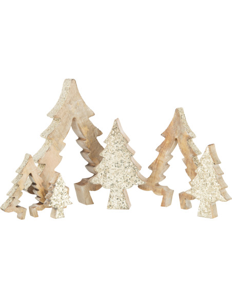 Décoration de Noël Sapin Puzzle en Bois de manguier Naturel Doré Avec paillettes - 4