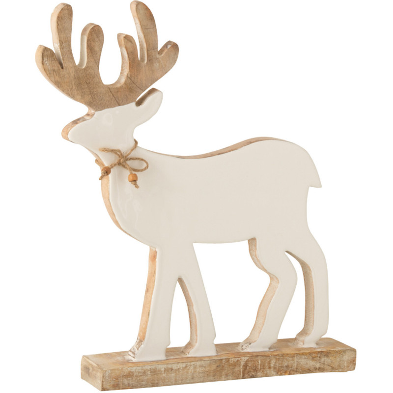 Statuette déco Renne Kirk en Bois de manguier Blanc Naturel - 1