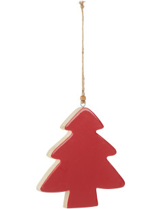 Suspension de Noël XL Sapin en Bois de manguier Rouge Naturel - 1