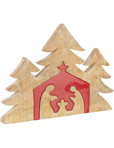 Crêche de Noël XL Puzzle en Bois de manguier Rouge Naturel - 1