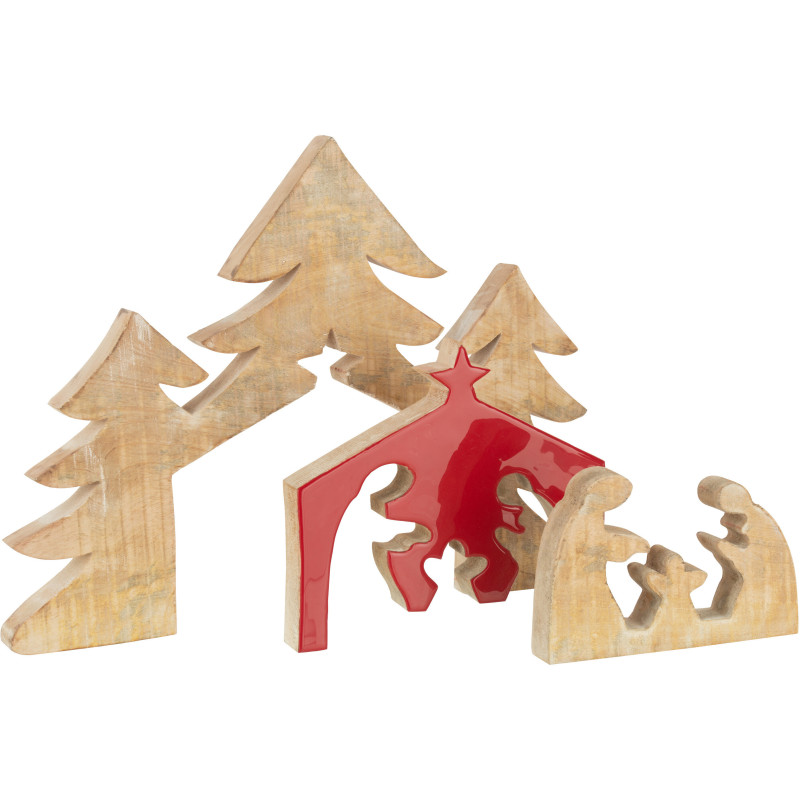 Crêche de Noël XL Puzzle en Bois de manguier Rouge Naturel - 2