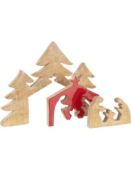 Crêche de Noël XL Puzzle en Bois de manguier Rouge Naturel - 2