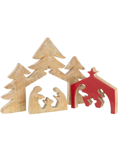 Crêche de Noël XL Puzzle en Bois de manguier Rouge Naturel - 3
