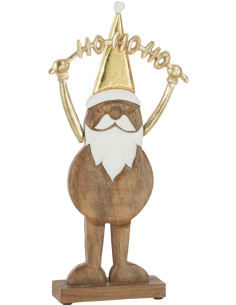 Décoration de Noël Père Noël Hohoho 50 cm en Bois de saule Naturel Métal Doré - 1