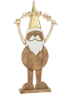 Décoration de Noël XL Père Noël Hohoho 60 cm en Bois de saule Naturel Métal Doré - 1