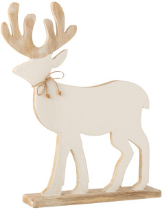 Statuette déco XL Renne Kirk en Bois de manguier Blanc Naturel - 1