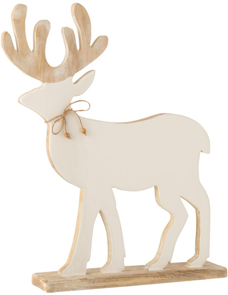 Statuette déco XL Renne Kirk en Bois de manguier Blanc Naturel - 1