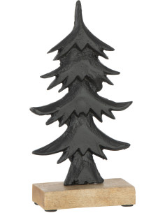 Décoration de Noël Sapin 20 cm Ori en Métal Noir Bois de saule Naturel - 1