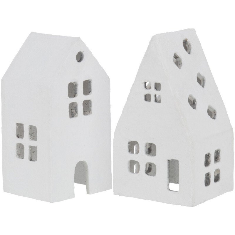 Déco de Noël Maison Hauteur 20 cm en Coton maché Blanc (Lot de 2) - 1