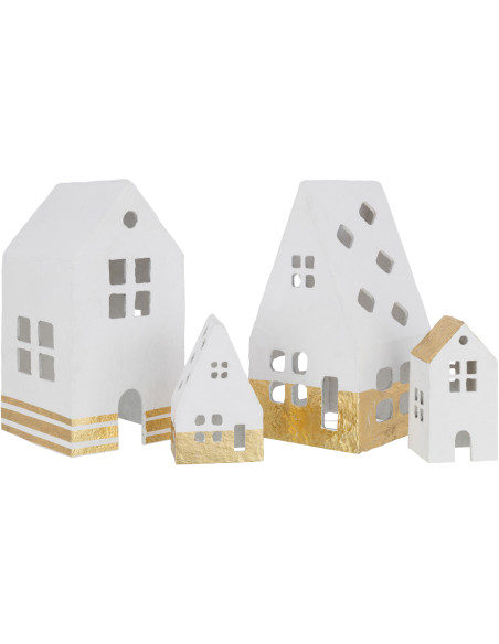 Déco de Noël Maison Hauteur 40 cm en Coton maché Blanc Doré (Lot de 2) - 2