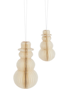 Suspension de Noël Bonhomme de neige Hauteur 15 cm en Papier Crème - 2