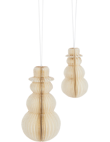 Suspension de Noël Bonhomme de neige Hauteur 15 cm en Papier Crème - 2