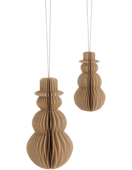Suspension de Noël Bonhomme de neige Hauteur 15 cm en Papier Beige - 2