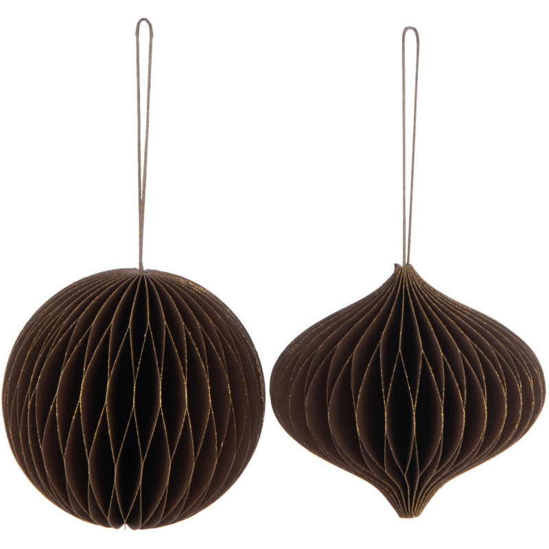 Boule de Noël Hauteur 10 cm en Papier Marron (Lot de 2) - 1