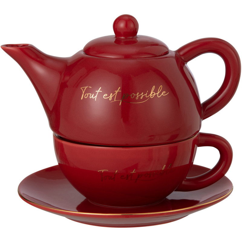 Théière 1 personnes Tout est possible en Porcelaine Rouge Doré - 1