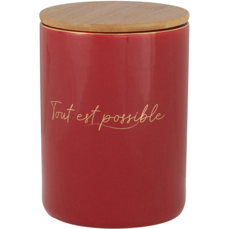 Pot avec couvercle Tout est possible en Porcelaine Rouge Doré Bambou Naturel - 1