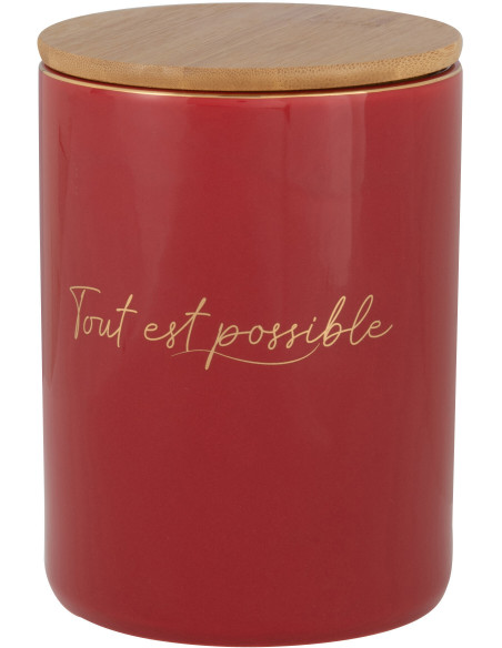 Pot avec couvercle Tout est possible en Porcelaine Rouge Doré Bambou Naturel - 1