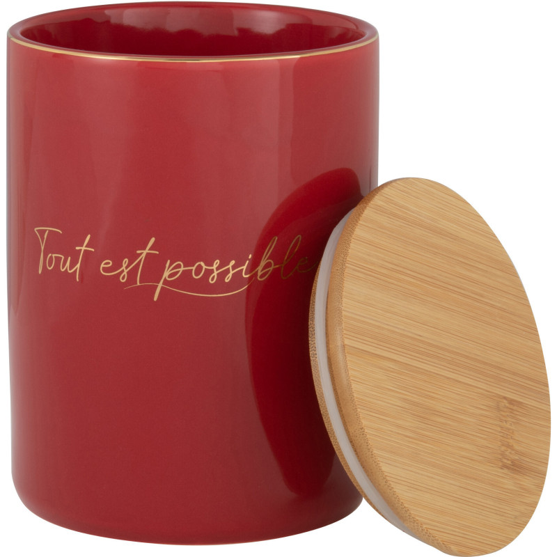 Pot avec couvercle Tout est possible en Porcelaine Rouge Doré Bambou Naturel - 2